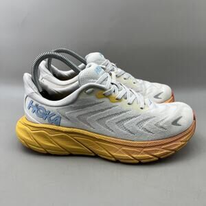 Hoka Arahi 6 Running Shoes Women Size 7.5 Wide White Yellow Comfort Low Sneakers